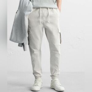 Zara Mens Gray Jogger Cargo Cotton Pants